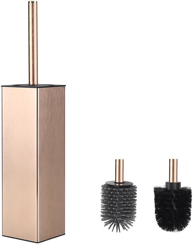 BGL Standing Toilet Brush and Holder Rose Gold Aluminium Toilet Bowl Cleaner Brush and Holder for Bathroom Storage and Organization, Square Design Sturdy and Space Saving