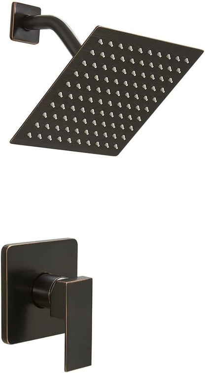 Oil Rubbed Bronze Shower Faucet Set Bathroom Rainfall Shower System with Stainless Steel Metal Shower Head Single Function Shower Trim Kit with Rough-in Valve