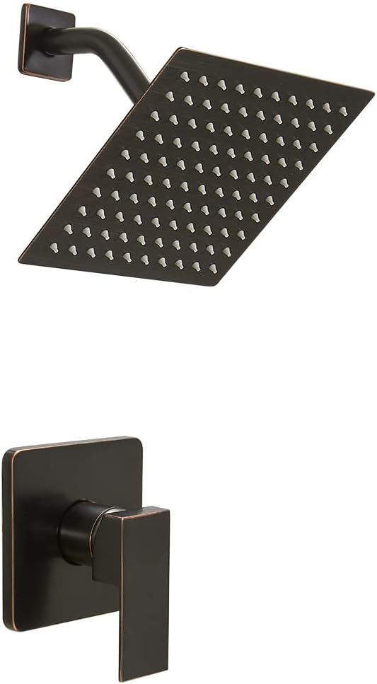 Oil Rubbed Bronze Shower Faucet Set Bathroom Rainfall Shower System with Stainless Steel Metal Shower Head Single Function Shower Trim Kit with Rough-in Valve