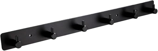 Black 6 Wall Hooks, Matte Black Bathroom Hook Rail, Self Adhesive Key Hook Rack Hanger Towel Robe Stick Hooks for Toilet Entryway Hallway Kitchen Wall Mounted