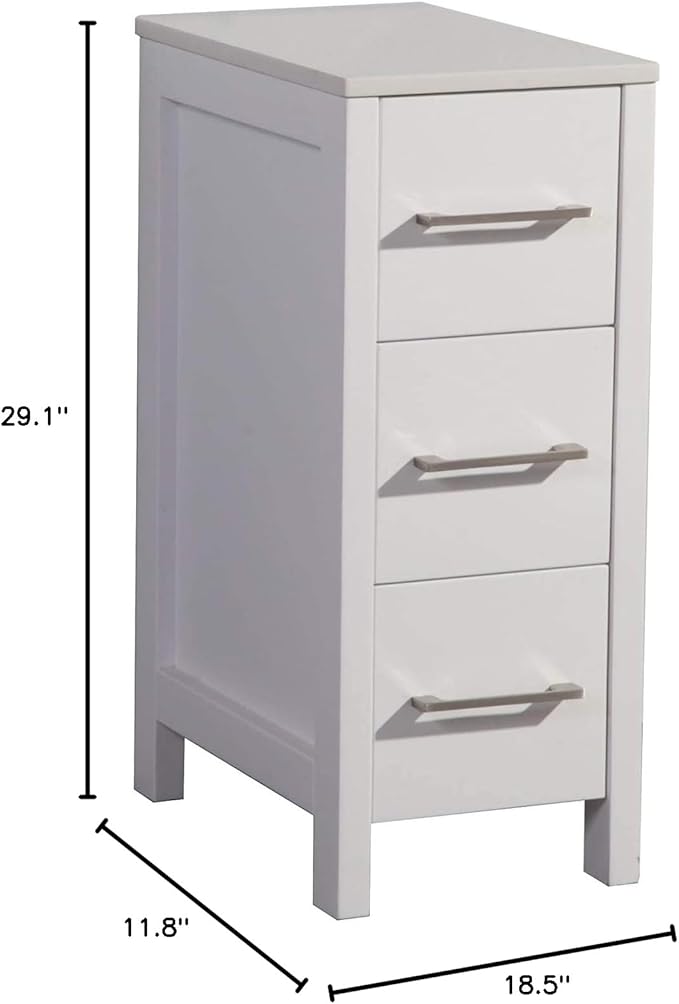 Vanity Art 12 Inch Bathroom Cabinet 3 Dove-Tailed Drawers with Engineered Marble Top Side Storage Organizer Freestanding Single Vanity VA3112-W