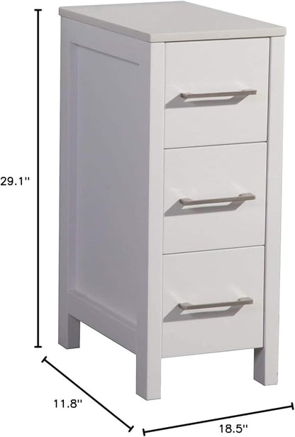 Vanity Art 12 Inch Bathroom Cabinet 3 Dove-Tailed Drawers with Engineered Marble Top Side Storage Organizer Freestanding Single Vanity VA3112-W