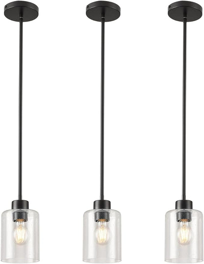 Black Pendant Lights Kitchen Island - Seeded Glass Pendant Light Fixture Multiple Stems Rods (3 Pack with Rod seeded Glass)
