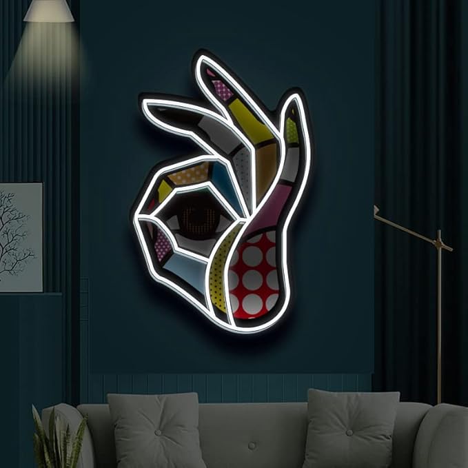 POP LED Neon Sign, Battery & USB Operated - Okay Neon Sign Wall Decor, Hands Off Home, Bedroom Decoration