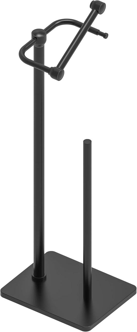 RUACQ Toilet Paper Holder Stand, Bathroom Toilet Paper roll Holder Free Standing with Storage for 4 Rolls, Post Pivoting Design, Stable Weighted Base, SUS304 Stainless Steel (Matte Black)