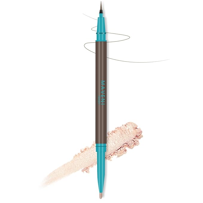 Waterproof Liquid Eyeliner and Contour Stick 2-in-1|Under Eye Highlighter Stick & Stay All Day Makeup with Fine Brush|Smudge-Proof, Transfer-Proof(04Brown & Champagne Gold)