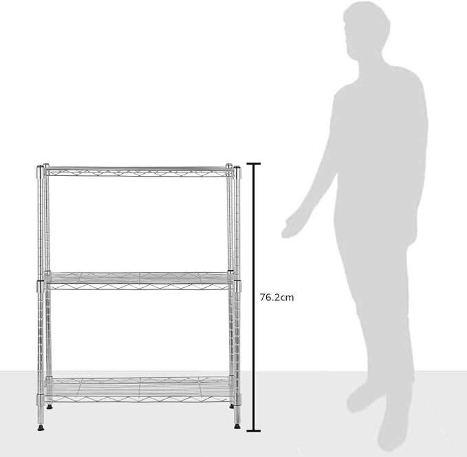 Amazon Basics 3-Shelf Adjustable Heavy Duty Steel Wire Rack Storage Shelving Organizer for Kitchen, Garage, 23.2" L x 13.4" W x 30" H, Chrome