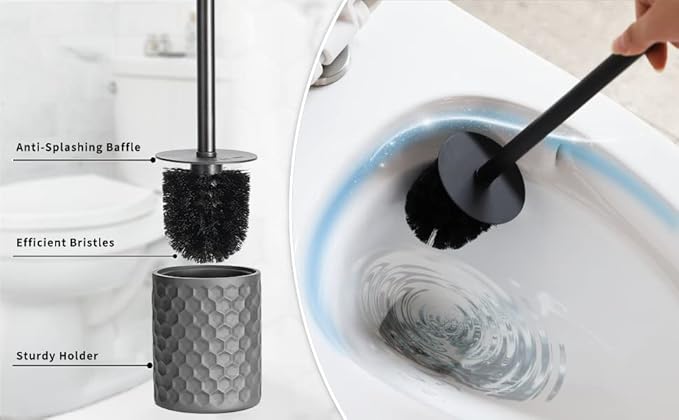 zccz Bathroom Accessory Set, 6 Piece Grey Bathroom Accessories Set with Trash Can, Toothbrush Holder, Toothbrush Cup, Soap Dispenser, Soap Dish, Toilet Brush with Holder, Trash Can, Light Gray