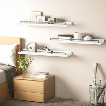 22 inches Long Floating Shelves, Bathroom Decor Shelves Over Toilet, Farmhouse Wall Shelves for Living Room, Bedroom, Picture Frames, Plants, Kitchen, Set of 3 (White and Black)