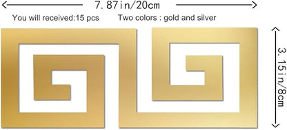 15 Pcs DIY Geometric Shape Acrylic Decorative Mirror Stickers Removable Adhesive Wall Mirror Décor for Living Room Home Background (Gold,3.15 * 7.87inches)