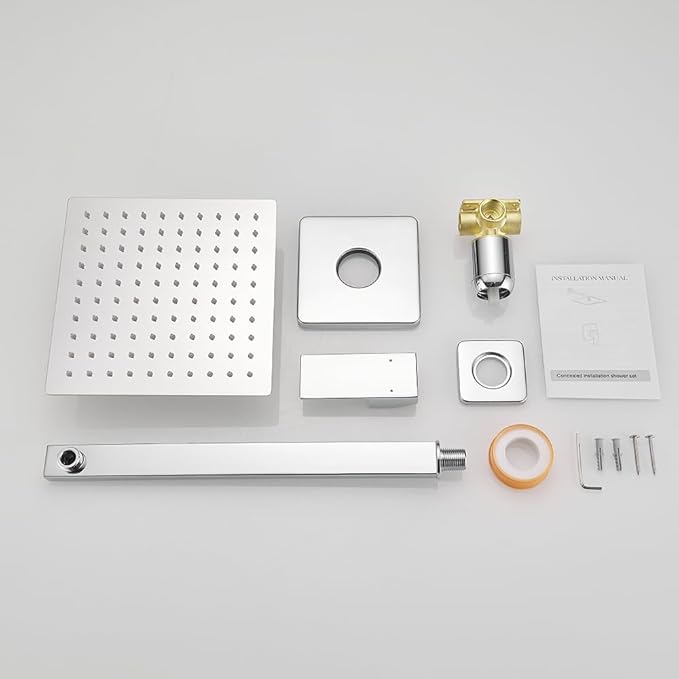Shower Faucet Set Chrome, Single Function Shower Trim Kit with Rough-in Valve Bathroom Luxury Rain Shower Set Rainfall Shower System with Square Stainless Steel Metal Showerhead