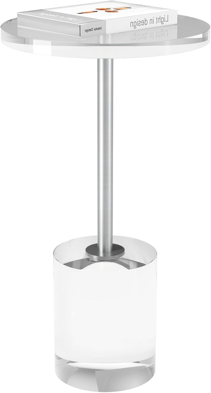 Acrylic End Table, Modern Minimalist Acrylic Side Tables, Clear Side Table for Living Room, Bedroom, Office, Drink Table (12" D x 12" W x 21" H, Silver)