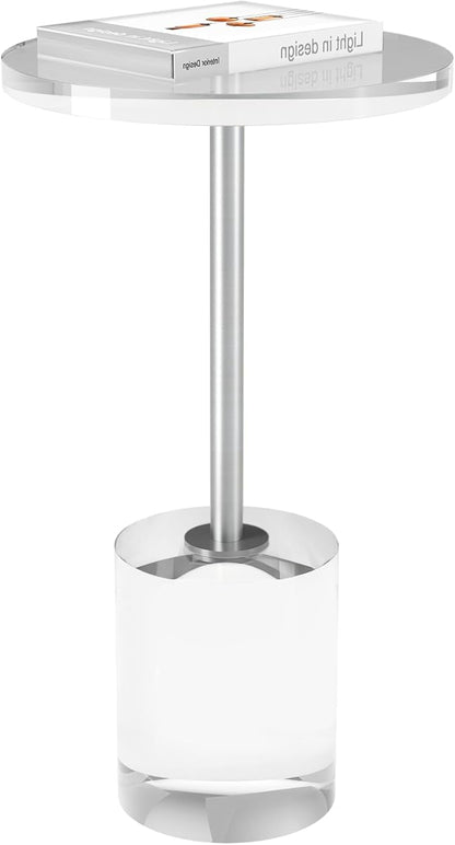 Acrylic End Table, Modern Minimalist Acrylic Side Tables, Clear Side Table for Living Room, Bedroom, Office, Drink Table (12" D x 12" W x 21" H, Silver)