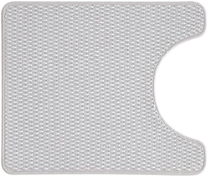 Chenille Non Slip Washable Thin Low Pile Bath Mat, Light Grey 20"x24" U Shape, Quick Dry