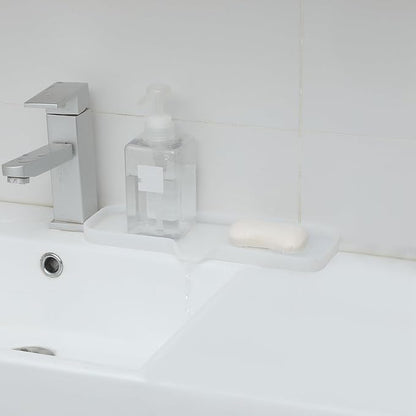 Silicone Bathroom Soap Dishes with Drain Spout-Bathroom and Kitchen Sink Organizer,Sponge Holder,Dish Soap Tray,Perfect for Dispenser,Scrubber,Bottle,Cup on Sink or Counter-Translucent 12"×4"