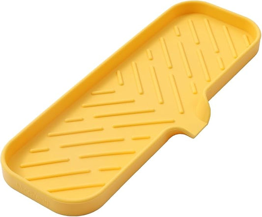 Silicone Bathroom Soap Dishes with Drain Spout-Bathroom and Kitchen Sink Organizer,Sponge Holder,Dish Soap Tray,Perfect for Dispenser,Scrubber,Bottle,Cup on Sink or Counter-Yellow 12"×4"