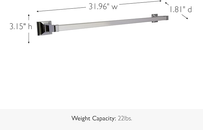 Design House 30 in Millbridge Towel Bar, Standard Wall Mount, Concealed Screws, Easy Installation, Polished Chrome, 31.96 in L x 1.81 in W x 3.15 in H, Item 533034