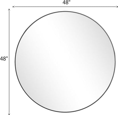 BEAUTYPEAK 48 Inch Round Mirror, Metal Frame Circle Mirror, Wall Mounted for Entryway, Bathroom, Vanity, Living Room, Black