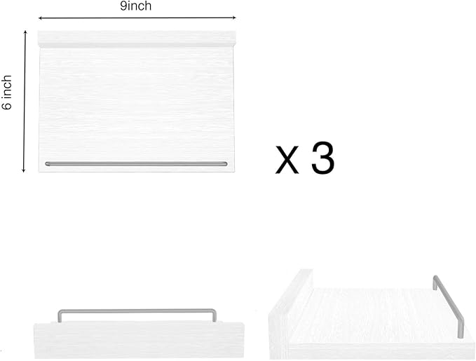 Small Floating Shelf, 6X9 Inches Farmhouse Wall Shelves for Living Room, Bedroom, Picture Frames, Plants, Kitchen, Set of 3 (White and Grey)