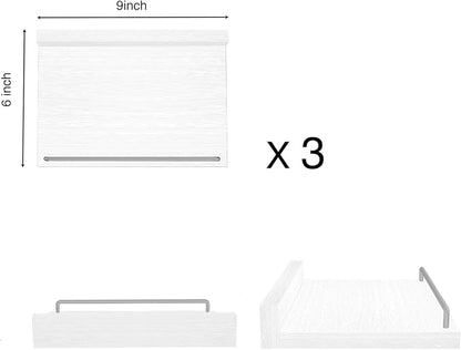 Small Floating Shelf, 6X9 Inches Farmhouse Wall Shelves for Living Room, Bedroom, Picture Frames, Plants, Kitchen, Set of 3 (White and Grey)