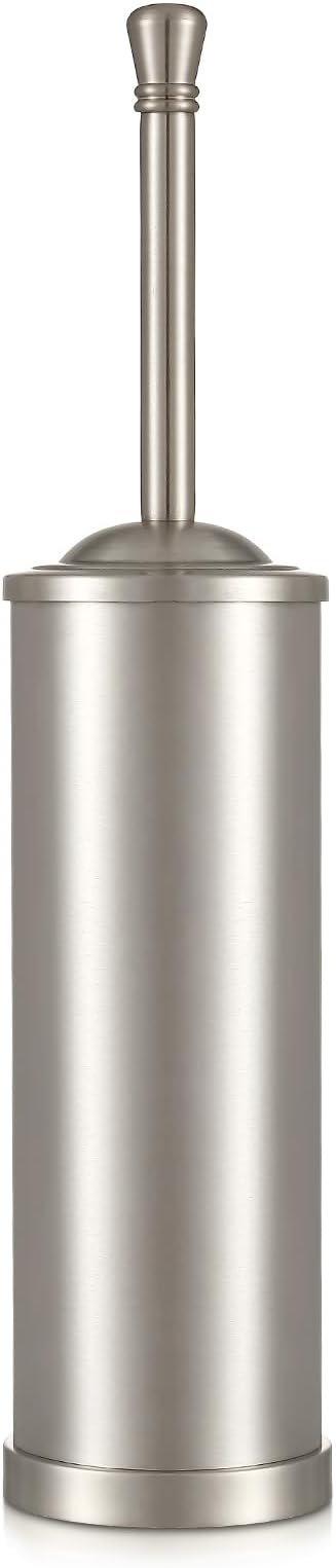 Stainless Steel 304 Toilet Brush and Holder,Toilet Bowl Brush with Long Handle for Bathroom,Toilet Cleaner Brush-Space,Saving,Covered Brush,Durable, Deep,Cleaning,Splash Resistant (Stain Nickel)