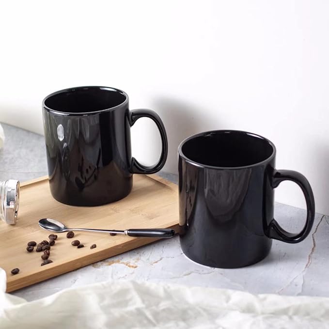 30oz Super Large Ceramic Coffee Mugs Large Handles Set of 2 (black)