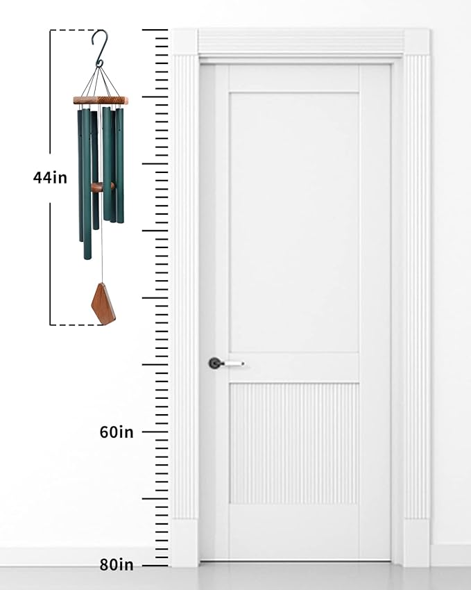 Wind Chimes Outdoor Large Deep Tone,Sympathy Wind Chime Outdoor, Memorial Wind-Chime with 6 Tuned Tubes, Elegant Chime for Garden, Patio, Balcony and Home Decor, Matte Green