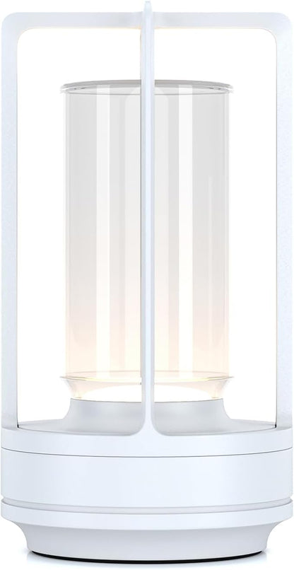Portable Metal Table Lamp for Indoor/Outdoor ,Rechargeable Cordless LED Lamp, 3-Colour Infinitely Dimming Battery Powered Small Desk Lamp, Restaurant/Bedroom/Bar/Coffee Shop/Camping Light (White)