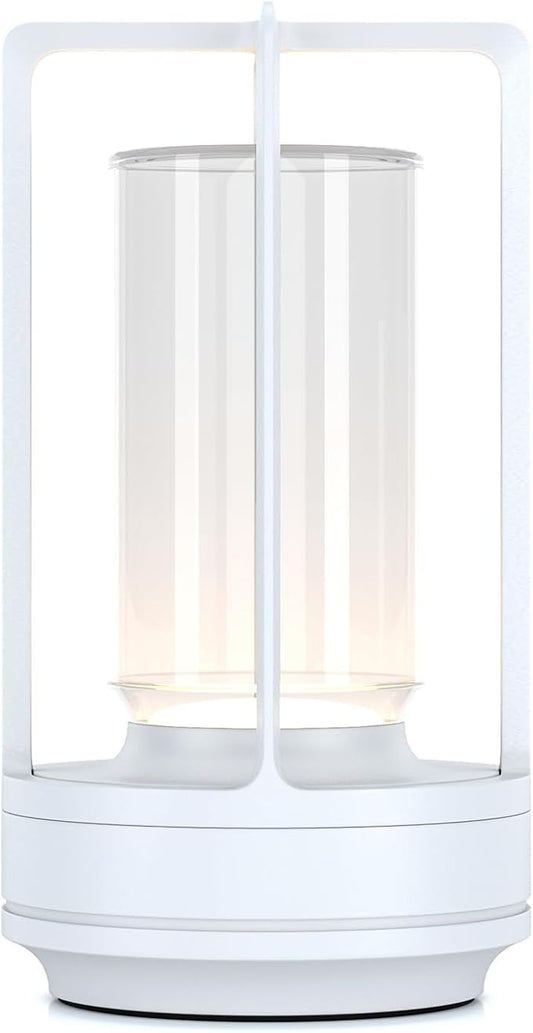 Portable Metal Table Lamp for Indoor/Outdoor ,Rechargeable Cordless LED Lamp, 3-Colour Infinitely Dimming Battery Powered Small Desk Lamp, Restaurant/Bedroom/Bar/Coffee Shop/Camping Light (White)
