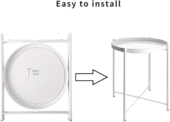 EKNITEY End Table,Folding Metal Side Table Waterproof Small Coffee Table Sofa Side Table with Removable Tray for Living Room Bedroom Balcony and Office