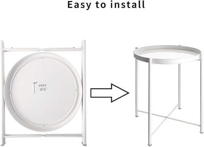 EKNITEY End Table,Folding Metal Side Table Waterproof Small Coffee Table Sofa Side Table with Removable Tray for Living Room Bedroom Balcony and Office