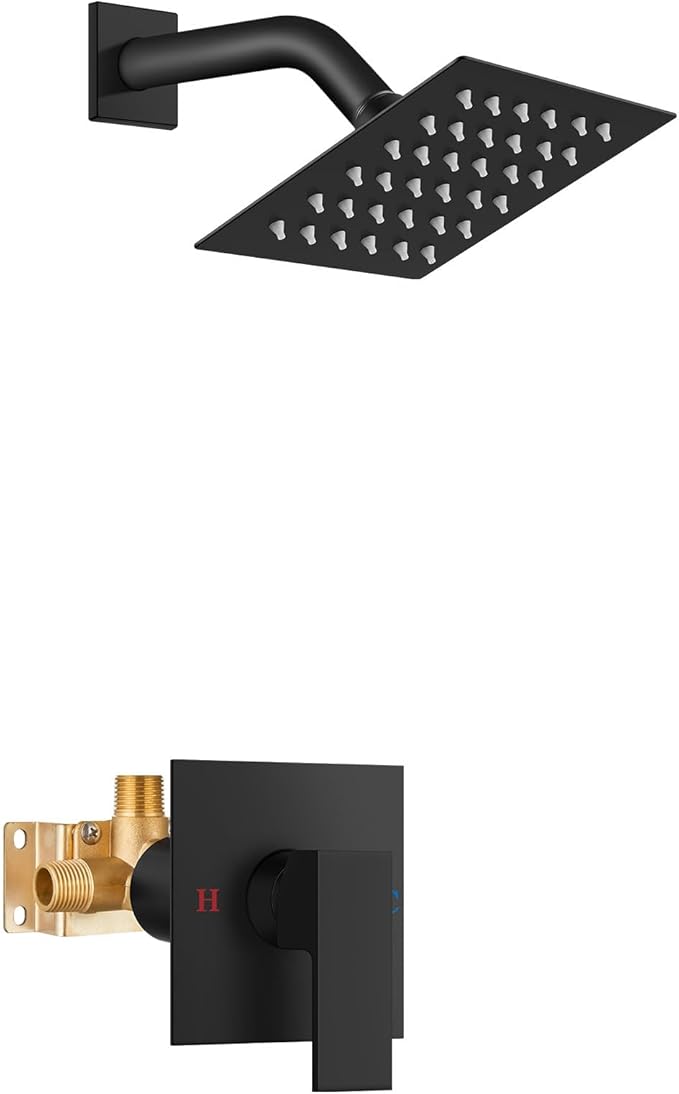 Airuida Shower Faucet Set Bathroom Rain Shower System SUS304 Stainless Steel Single Handle With Male Threads Rough-in Valve Shower Trim Kit 4 Inch Wall Mount Shower Head Matte Black