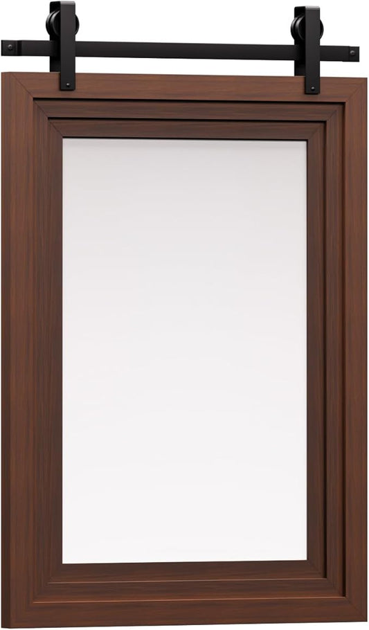 ALBAD Farmhouse Wood Framed Wall Mirror, Natural Wood and Framed Wall Mounted Bathroom Vanity Mirror for Farmhouse Decor, Vertical or Horizontal Hanging