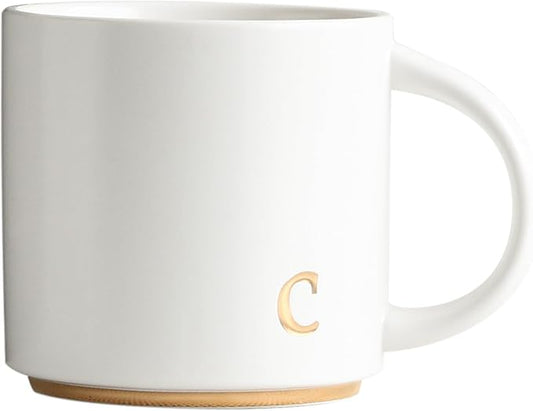 COLLECTIVE HOME - Monogram Ceramic Mugs, 15 oz Golden Initial Coffee Cups, Elegant Alphabet Tea Mugs, Elegant Personalized Mug with Gift Box, Luxurious Cups for Office and Home (c)