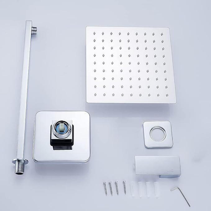 Polished Chrome Shower Faucet Set Bathroom Luxury Rainfall Shower System with Rain Shower Head Single Function Shower Trim Kit with Rough-in Valve