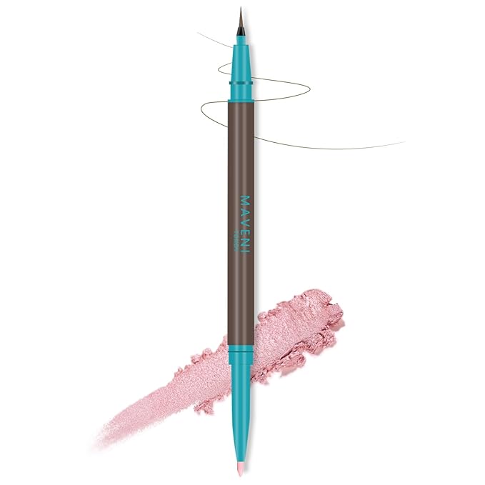 Waterproof Liquid Eyeliner and Contour Stick 2-in-1|Under Eye Highlighter Stick & Stay All Day Makeup with Fine Brush|Smudge-Proof, Transfer-Proof (05Light Brown & Matte Pink)
