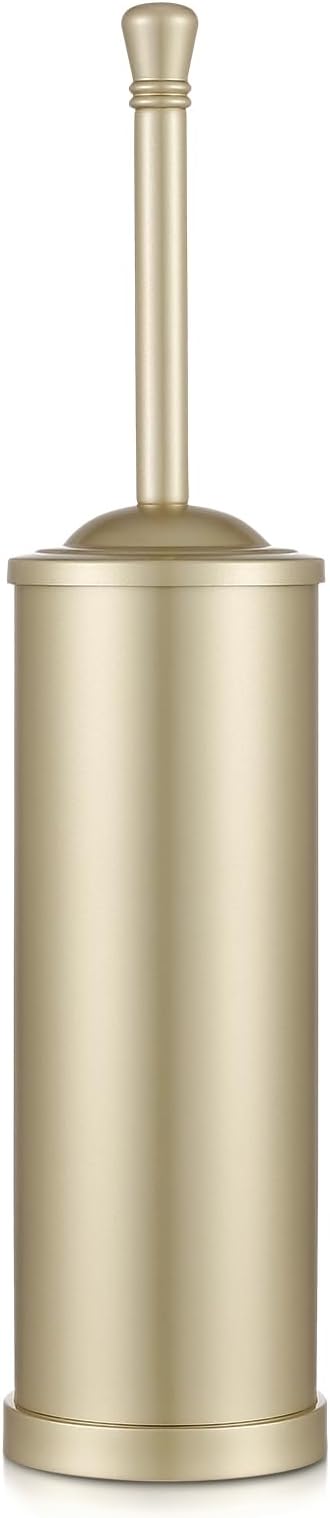 Stainless Steel 304 Toilet Brush and Holder,Toilet Bowl Brush with Long Handle for Bathroom,Toilet Cleaner Brush-Space,Saving,Covered Brush,Durable, Deep,Cleaning,Splash Resistant (Gold)
