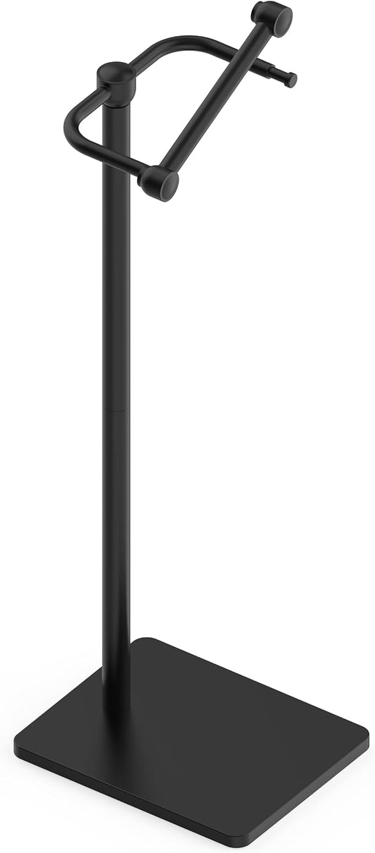 RUACQ Toilet Paper Holder Stand, Bathroom Toilet Paper Roll Holder Free Standing, Toilet Tissue Holder Stand with Post Pivoting Design, Stable Weighted Base, SUS304 Stainless Steel (Matte Black)