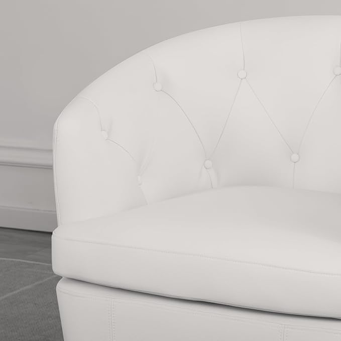 360° Swivel Leather Accent Chair, Modern Barrel Club Chair with Leather Upholstery and Sturdy Base, Comfortable Armchair for Living Room, Bedroom, Reading Nook, White