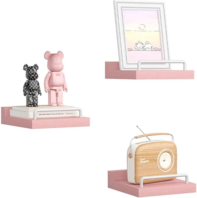 Small Floating Shelf, 6X6 Inches Farmhouse Wall Shelves for Living Room, Bedroom, Picture Frames, Plants, Kitchen, Set of 3 (Pink and White)