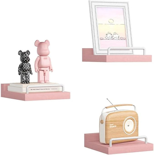 Small Floating Shelf, 6X6 Inches Farmhouse Wall Shelves for Living Room, Bedroom, Picture Frames, Plants, Kitchen, Set of 3 (Pink and White)