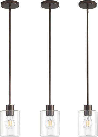 Oil Rubbed Bronze Pendant Lights Kitchen Island - Clear Glass Pendant Light Fixture Multiple Stems Rods 3 Units 12 Inch 3 Units 4 Inch (3 Pack Oil Rubbed Bronze Downrod)