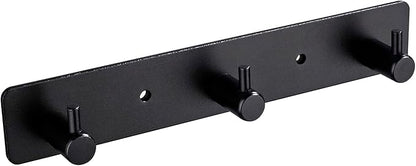 Black 3 Wall Hooks, Matte Black Bathroom Hook Rail, Self Adhesive Key Hook Rack Hanger Towel Robe Stick Hooks for Toilet Entryway Hallway Kitchen Wall Mounted