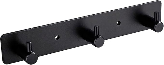 Black 3 Wall Hooks, Matte Black Bathroom Hook Rail, Self Adhesive Key Hook Rack Hanger Towel Robe Stick Hooks for Toilet Entryway Hallway Kitchen Wall Mounted