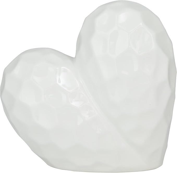 Deco 79 Porcelain Ceramic Heart Decorative Sculpture Dimensional Angled Origami Inspired Home Decor Statue, Accent Figurine 8" x 3" x 8", White
