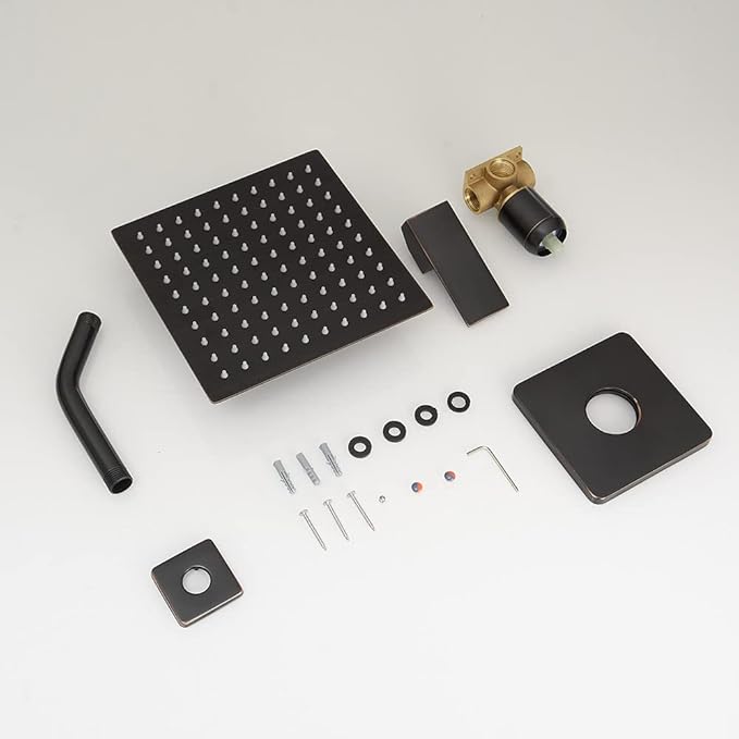 Oil Rubbed Bronze Shower Faucet Set Bathroom Rainfall Shower System with Stainless Steel Metal Shower Head Single Function Shower Trim Kit with Rough-in Valve
