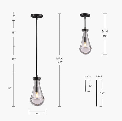 Raindrop Pendant Lights, Bronze Modern Pendant Lights for Kitchen Island with Rod, Penadant Light Fixtures, Chandelier for Living Room Hallway,Bedroom Pendant Light, Bulb Included