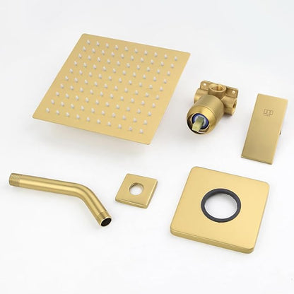 POP SANITARYWARE Shower Faucet Set Brushed Gold Bathroom Rainfall 8 Inch Shower Head System, Single Handle Shower Trim Kit with Rough-in Valve