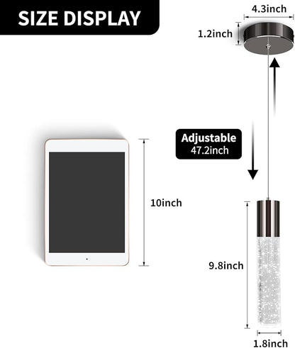 OKELI Modern Pendant Light,LED Bubble Crystal Kitchen Island Lights Fixtures,Black Mini Single Pendant Lighting for Kitchen Island Bar,6W,6000K,ETL,1Pack