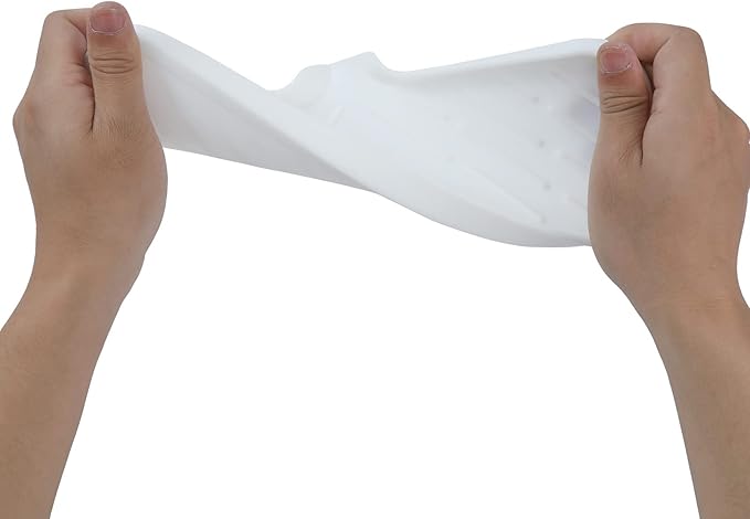 Silicone Bathroom Soap Dishes with Drain Spout-Bathroom and Kitchen Sink Organizer,Sponge Holder,Dish Soap Tray,Perfect for Dispenser,Scrubber,Bottle,Cup on Sink or Counter-White 12"×4"